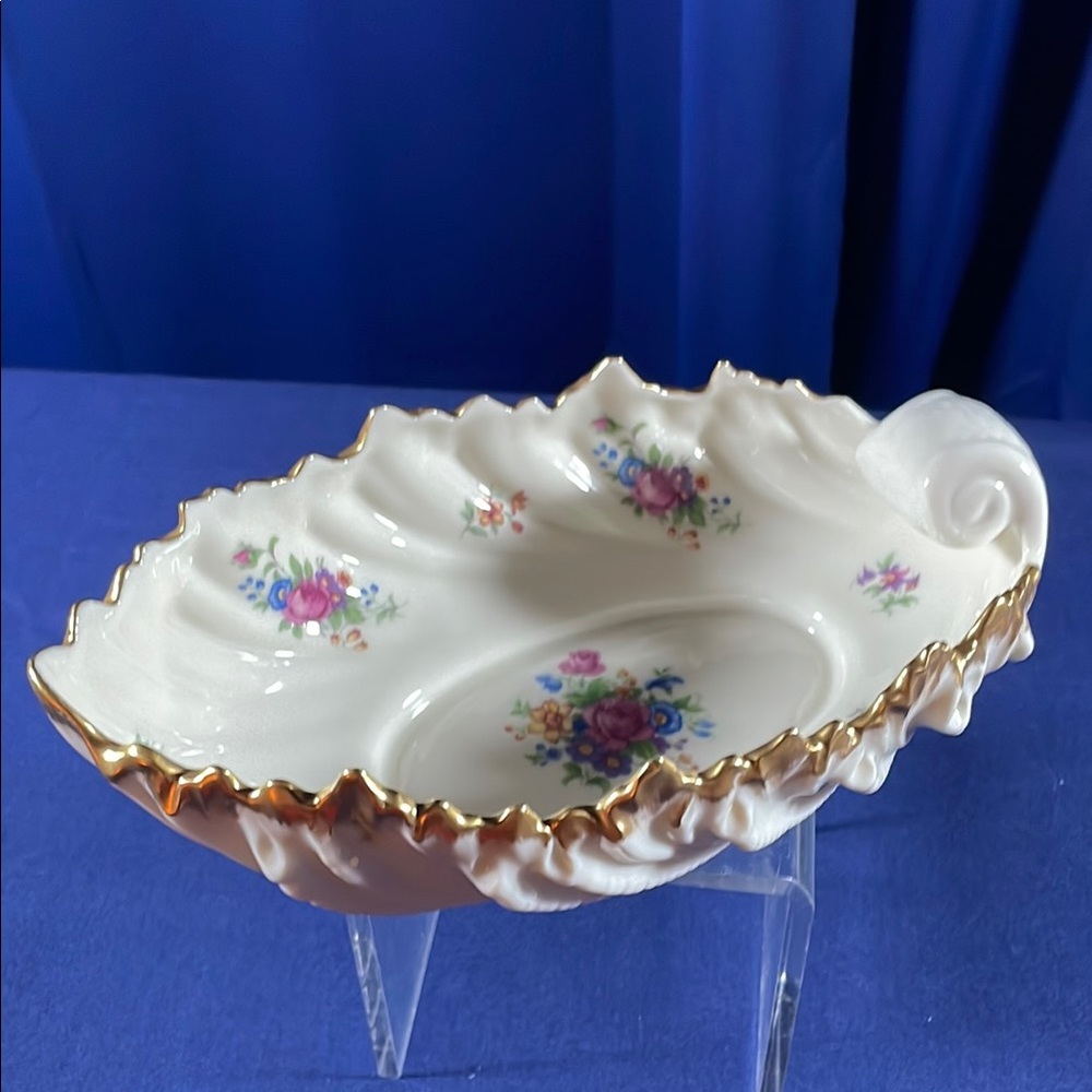 Lenox Acanthus Dish with Floral Print and Gold Trim.